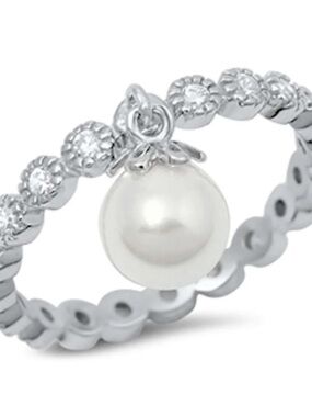 Sterling Silver Pearl Charm Ring - White Pearl